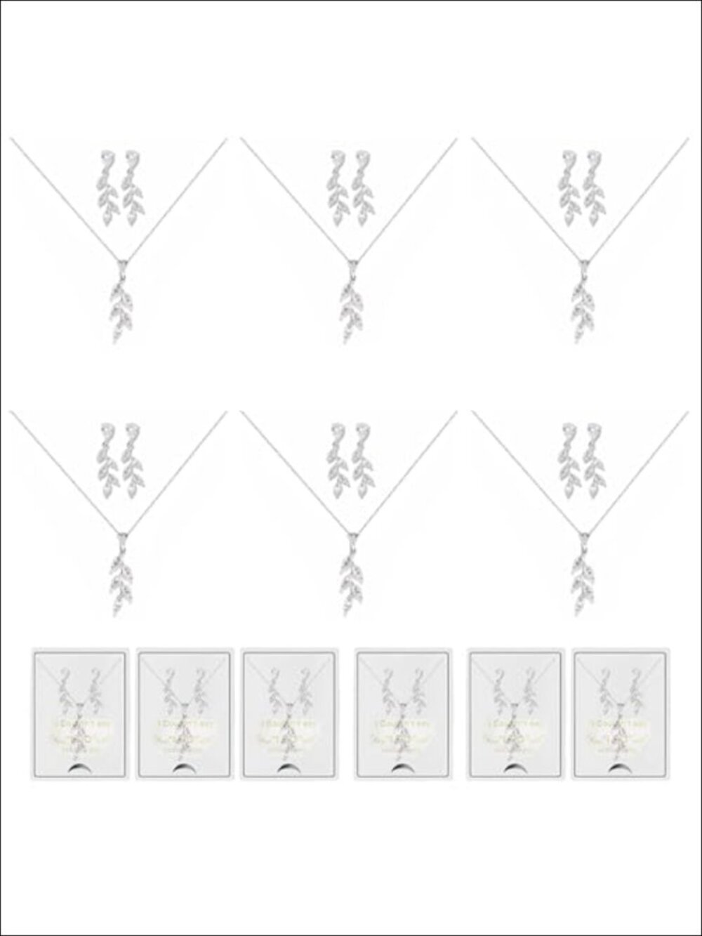 Bridesmaid Jewelry Gift Set Necklace Earrings Leaf Pendant Cubic Zirconia 6 Sets